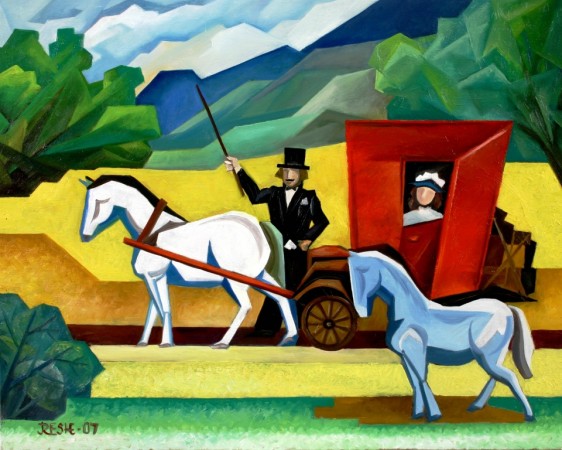 --landscape with a vehicle--oil on canvas 50x40cm. Original  