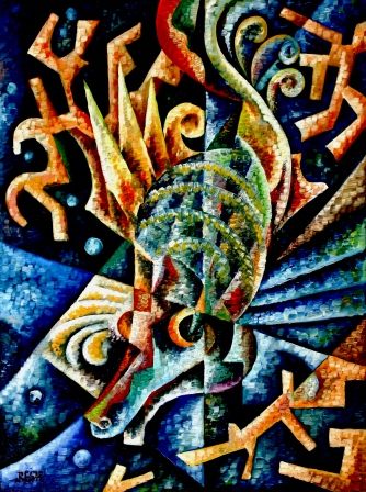 composition--Fish--oil on canvas 80x60cm.Original