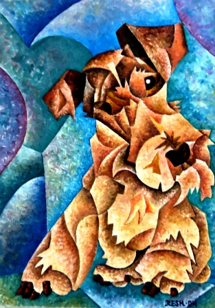 composition Portrait fox terrier oil on canvas70x50 cm