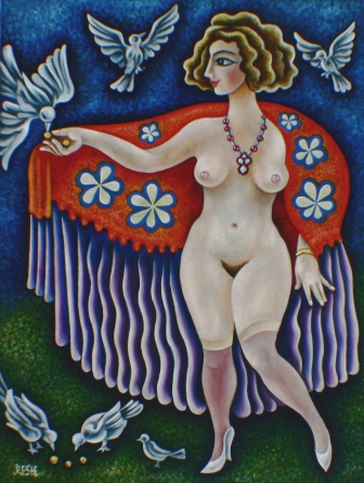 --The lady with a birds--oil on canvas 80x60cm.