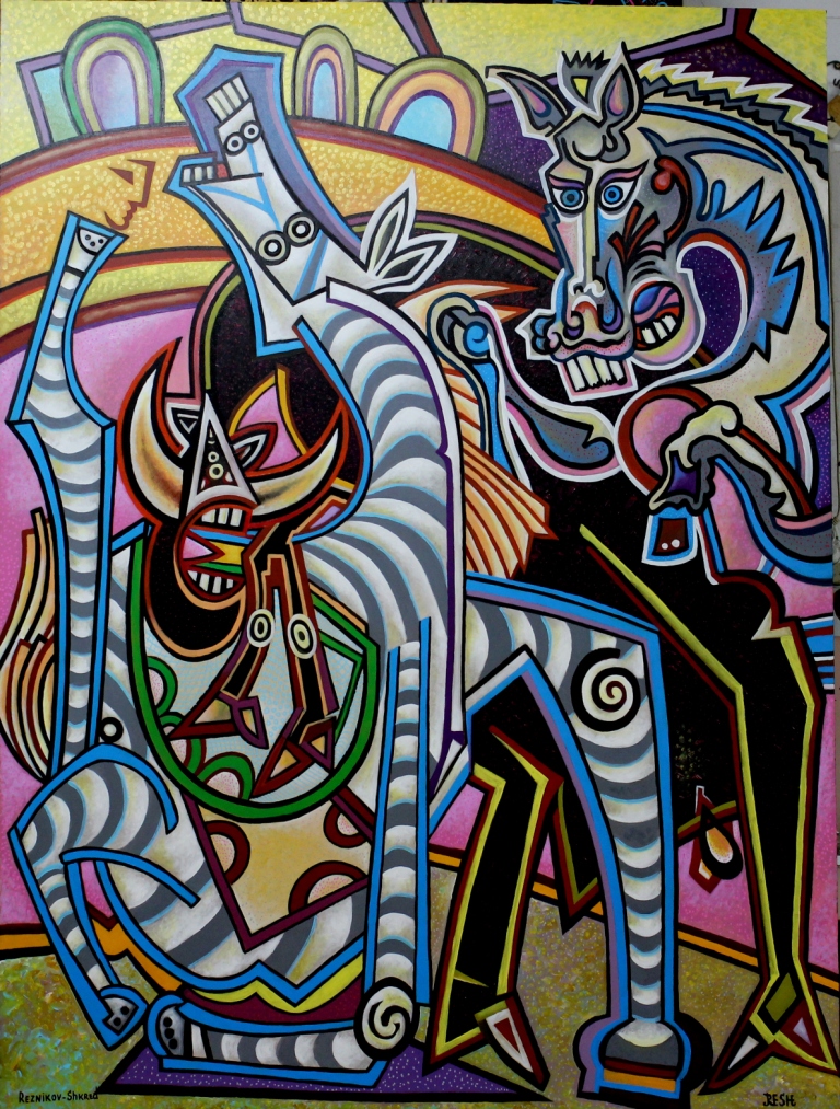 Composition--On motives of artist Pablo Picasso --mixed technics 200x150cm
