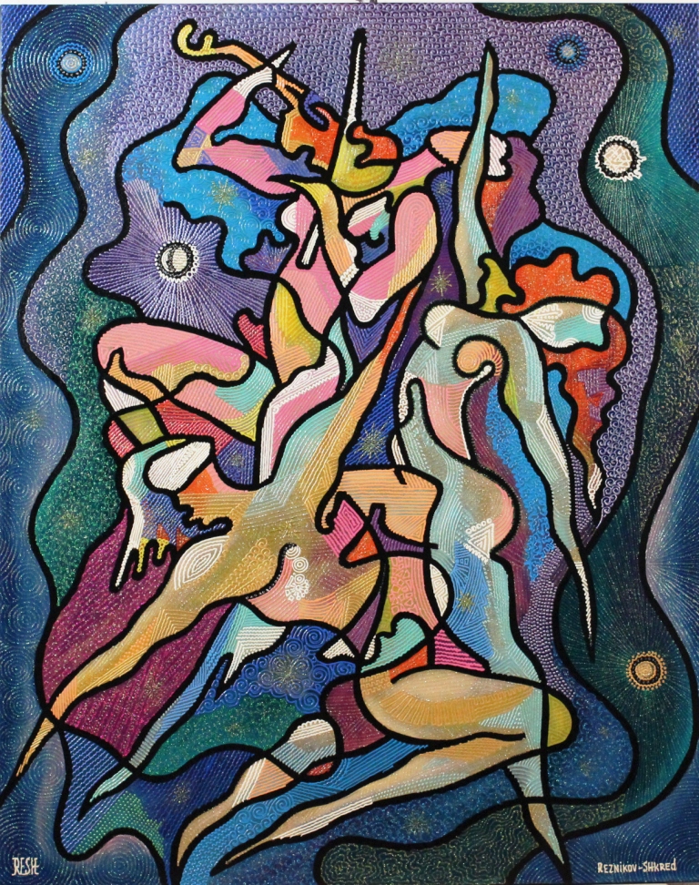 Composition--Space dance--mixed technic on canvas 100x80cm.