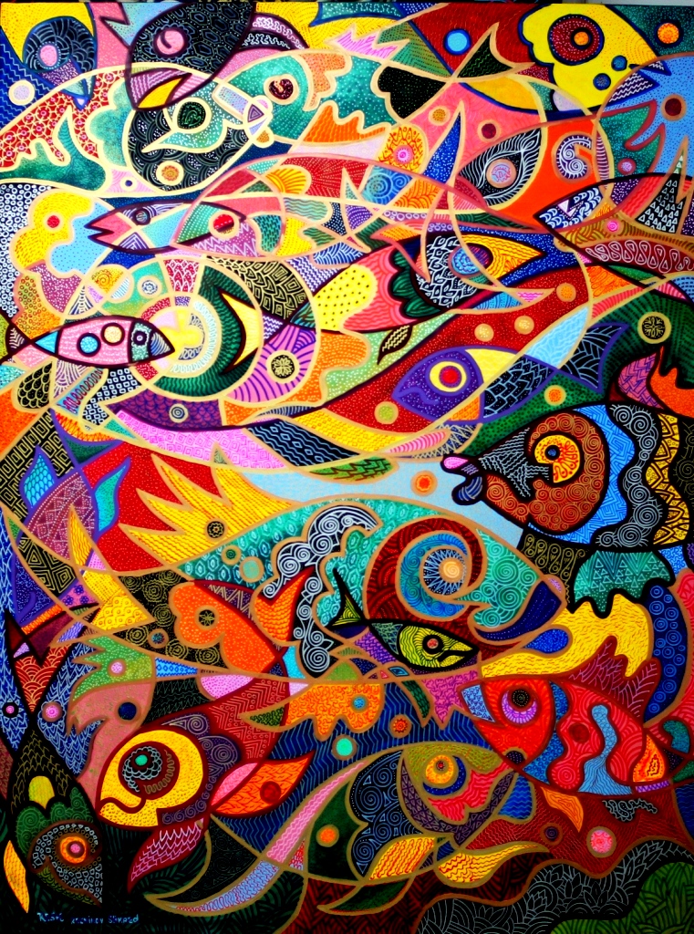 --composition of a Fishes--mixed technics200x150cm.