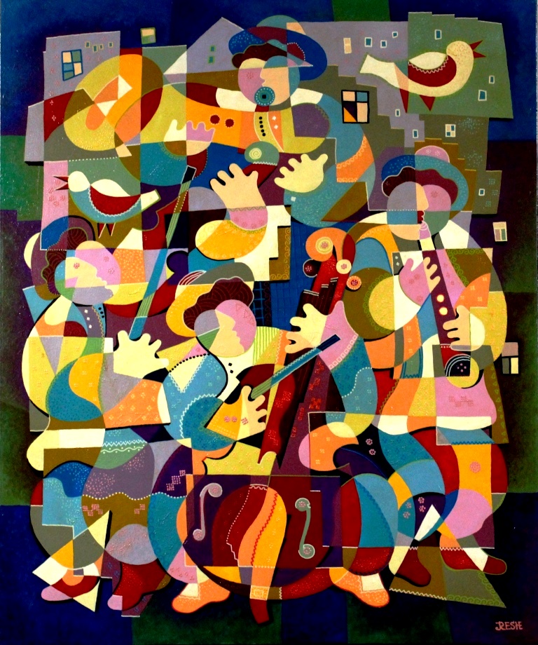 Composition -- Musicians (quartet) -- mixed technics on canvas 120x 100 cm.