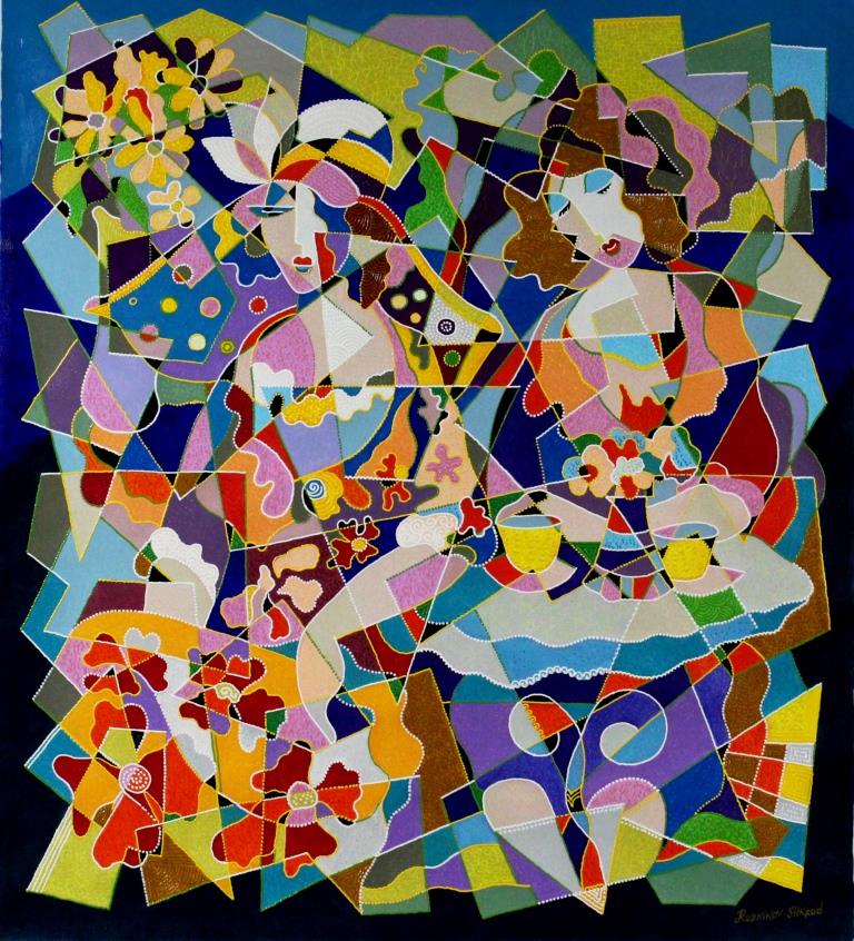 Composition--Cafe --mixed technics on canvas 110 x 100 cm.