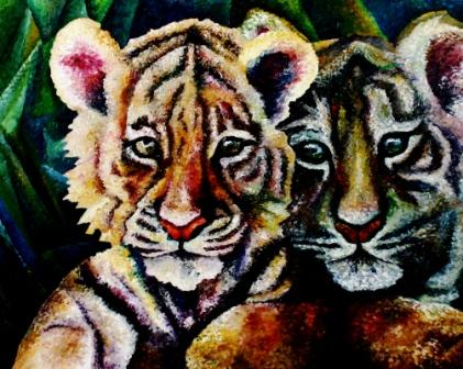composition--Tiger cubs--oil on canvas100x80cm.-2005